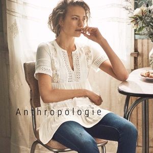 Anthropologie Maeve tiered lace tunic in white
